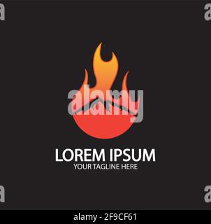 Mountain fire logo vector, mountain vector, fire vector, simple mountain logo design, fire simple design Stock Vector