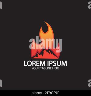 Mountain fire logo vector, mountain vector, fire vector, simple mountain logo design, fire simple design Stock Vector