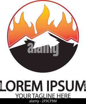 Mountain fire logo vector, mountain vector, fire vector, simple mountain logo design, fire simple design Stock Vector