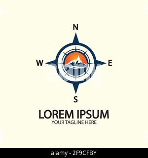 Compass with mountain for logo design illustrator  exploration icon  hiking tool. Stock Vector
