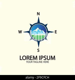 Compass with mountain for logo design illustrator  exploration icon  hiking tool. Stock Vector