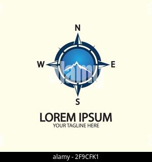 Compass with mountain for logo design illustrator  exploration icon  hiking tool. Stock Vector