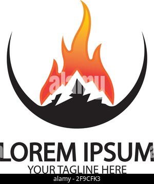 Mountain fire logo vector, mountain vector, fire vector, simple mountain logo design, fire simple design Stock Vector