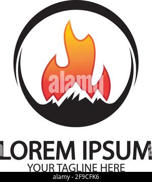Mountain fire logo vector, mountain vector, fire vector, simple mountain logo design, fire simple design Stock Vector