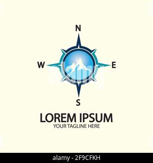 Compass with mountain for logo design illustrator  exploration icon  hiking tool. Stock Vector