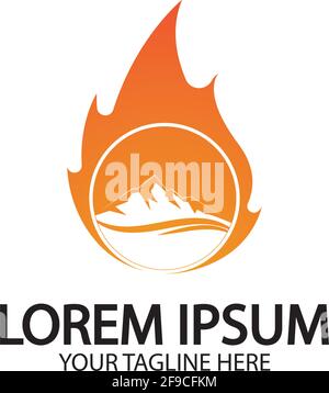 Mountain fire logo vector, mountain vector, fire vector, simple mountain logo design, fire simple design Stock Vector
