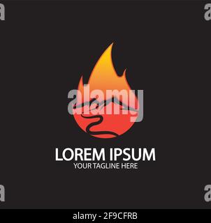 Mountain fire logo vector, mountain vector, fire vector, simple mountain logo design, fire simple design Stock Vector