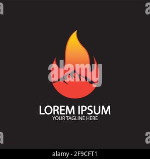 Mountain fire logo vector, mountain vector, fire vector, simple mountain logo design, fire simple design Stock Vector