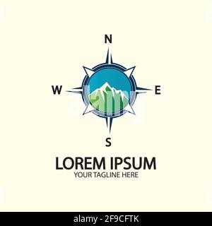 Compass with mountain for logo design illustrator  exploration icon  hiking tool. Stock Vector
