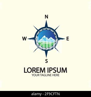 Compass with mountain for logo design illustrator  exploration icon  hiking tool. Stock Vector
