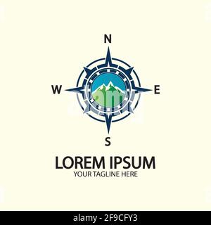 Compass with mountain for logo design illustrator  exploration icon  hiking tool. Stock Vector