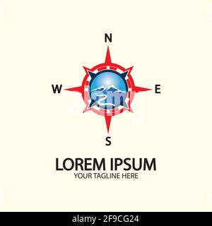 Compass with mountain for logo design illustrator  exploration icon  hiking tool. Stock Vector