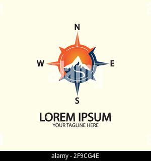 Compass with mountain for logo design illustrator  exploration icon  hiking tool. Stock Vector