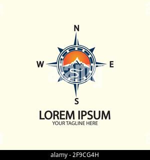 Compass with mountain for logo design illustrator  exploration icon  hiking tool. Stock Vector