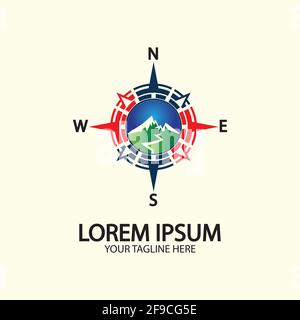 Compass with mountain for logo design illustrator  exploration icon  hiking tool. Stock Vector