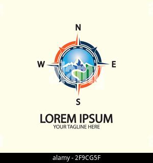 Compass with mountain for logo design illustrator  exploration icon  hiking tool. Stock Vector