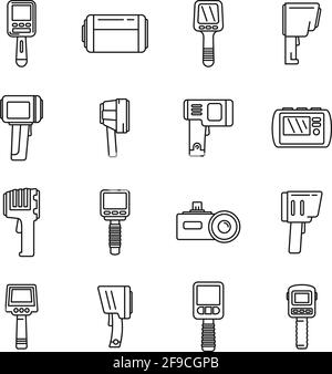 Thermal imager device icons set, outline style Stock Vector