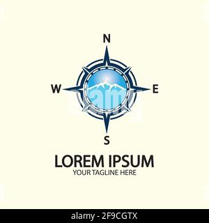 Compass with mountain for logo design illustrator  exploration icon  hiking tool. Stock Vector