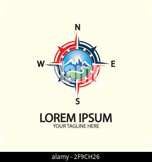 Compass with mountain for logo design illustrator  exploration icon  hiking tool. Stock Vector