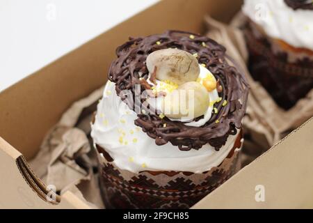 Easter cakes in a craft paper box Stock Photo