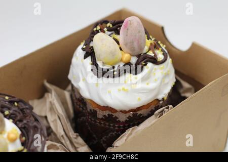 Easter cakes in a craft paper box Stock Photo