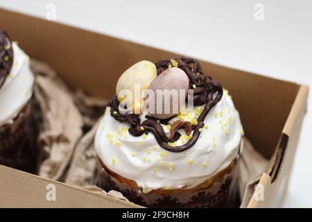 Easter cakes in a craft paper box Stock Photo