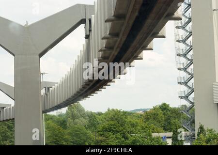 DUESSELDORF, NRW, GERMANY - JUNE 18, 2019: Sky-Train funicular in airport. Copy space for text. Close-up. Stock Photo