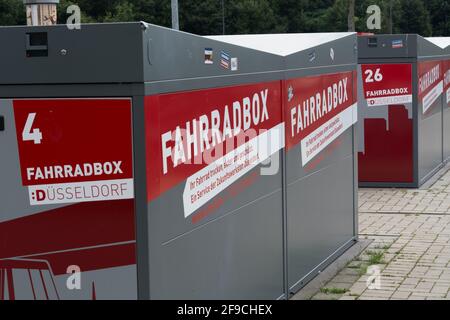 DUESSELDORF, NRW, GERMANY - JUNE 18, 2019: Bicycle garages at Duesseldorf Airport Stock Photo