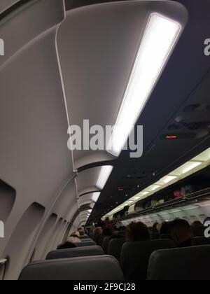 DUESSELDORF, NRW, GERMANY - NOVEMBER 11, 2019: Window view from the passenger seat of a passenger plane Stock Photo