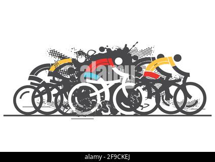 Cycling race, grunge Stylized.  Expressive Illustration of group of cyclists in full speed. Isolated on white background. Vector available. Stock Vector