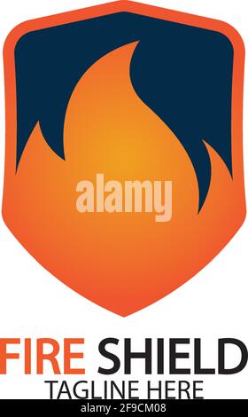Fire shield logo design element. Fire warning sign shield. Fire flame vector illustration Stock Vector