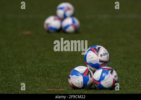 Luton, UK. 17th Apr, 2021. Mitre Match Balls in Luton, UK on 4/17/2021. (Photo by Richard Washbrooke/News Images/Sipa USA) Credit: Sipa USA/Alamy Live News Stock Photo