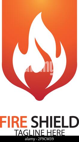 Fire shield logo design element. Fire warning sign shield. Fire flame vector illustration Stock Vector