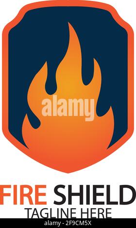 Fire shield logo design element. Fire warning sign shield. Fire flame vector illustration Stock Vector