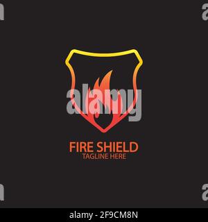 Fire shield logo design element. Fire warning sign shield. Fire flame vector illustration Stock Vector