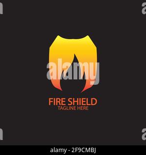 Fire shield logo design element. Fire warning sign shield. Fire flame vector illustration Stock Vector