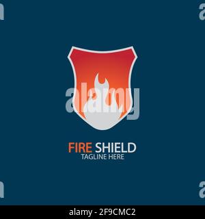 Fire shield logo design element. Fire warning sign shield. Fire flame vector illustration Stock Vector