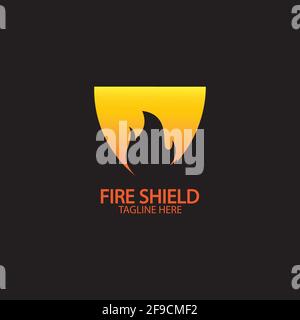 Fire shield logo design element. Fire warning sign shield. Fire flame vector illustration Stock Vector