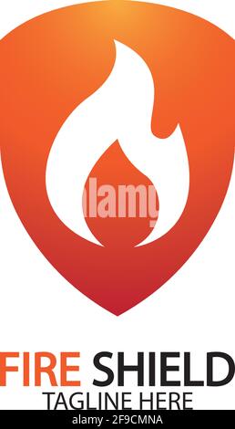 Fire shield logo design element. Fire warning sign shield. Fire flame vector illustration Stock Vector