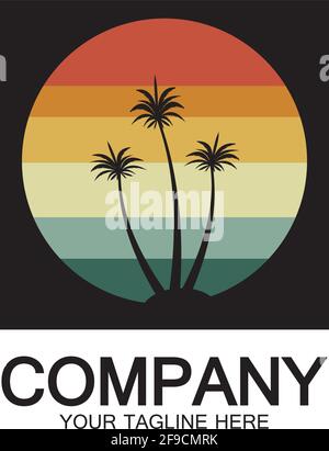 Palm Tree Beach Vintage Icon. Stock Vector
