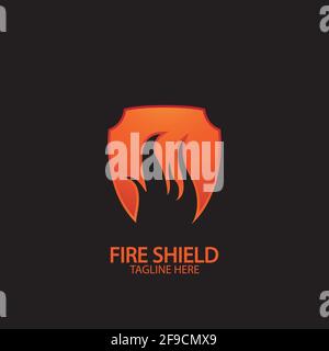 Fire shield logo design element. Fire warning sign shield. Fire flame vector illustration Stock Vector
