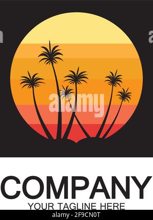 Palm Tree Beach Vintage Icon. Stock Vector