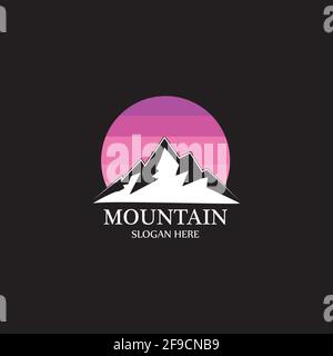 Mountain sun logo design concept template vector Stock Vector