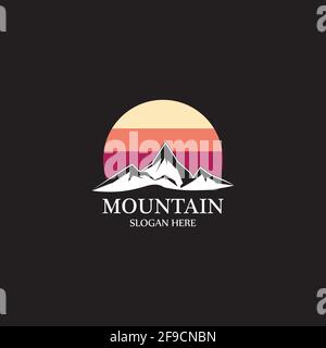 Mountain sun logo design concept template vector Stock Vector
