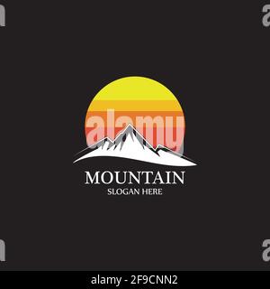 Mountain sun logo design concept template vector Stock Vector