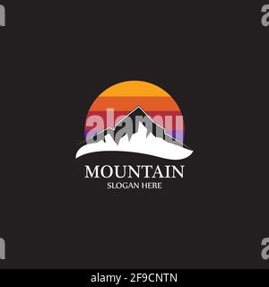 Mountain sun logo design concept template vector Stock Vector