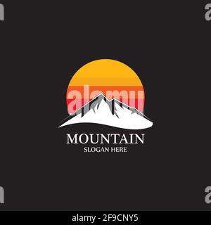 Mountain sun logo design concept template vector Stock Vector