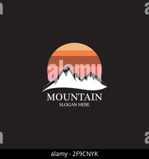 Mountain sun logo design concept template vector Stock Vector