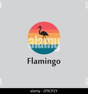 flamingo silhouette scene at sunset logo design vector Stock Vector