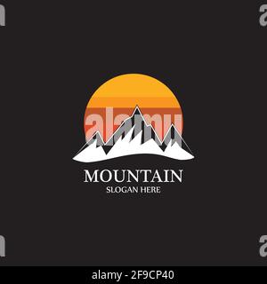 Mountain sun logo design concept template vector Stock Vector